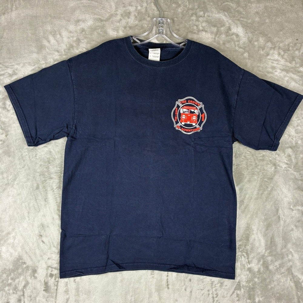 Collectible Gildan Branson Fire Rescue Mens Large Navy Blue Graphic‎ T-Shirt L